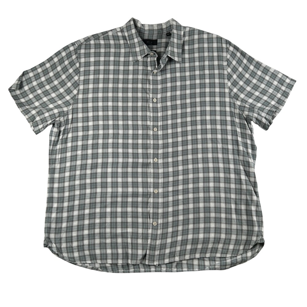 Vince Shirt Mens 2XL Cannes Plaid Short Sleeve Button Up Classic Fit Casual FLAW